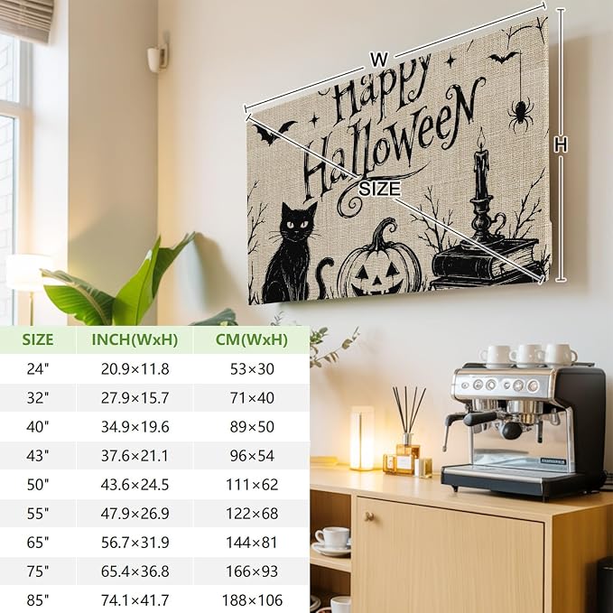 Happy Halloween Black Cat Smile Pumpkins Indoor TV Cover, Elastic TV Screen - Image 4