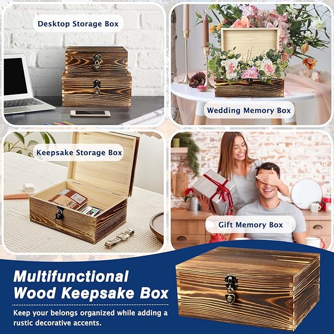 Wooden Box with Lock and Keys Hinged Lid Treasure Chest Memory Hobby - Image 7