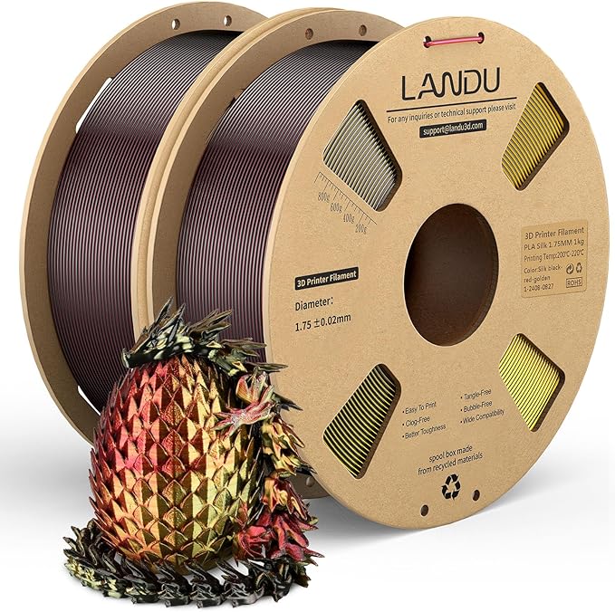 LANDU Silk Tri-Color PLA Filament 1.75mm 2Kg, Silk Bundle PLA Filament by LANDU