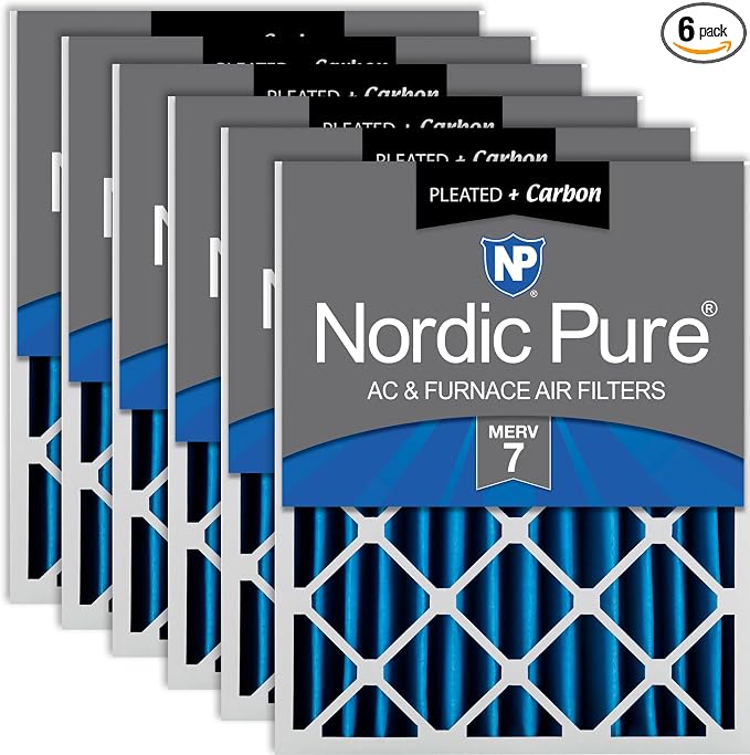 Nordic Pure 20x24x4 Pleated MERV 7 Plus Carbon Air Filters 6 Pack | Actual by NordicPure