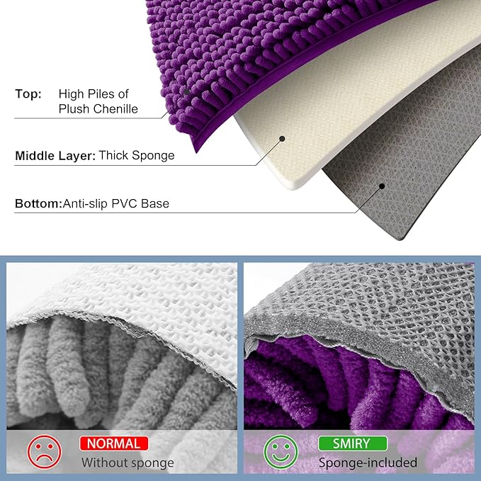 Smiry Luxury Chenille Bathroom Rugs 30x20, Extra Soft and Absorbent Shaggy Bath - Image 5