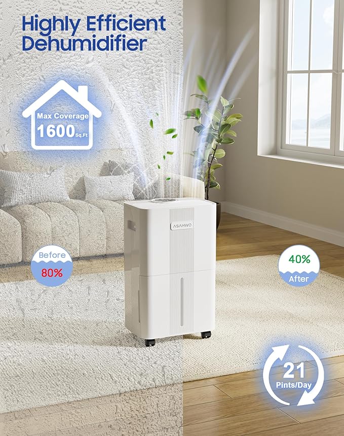 1600 Sq.ft Dehumidifier for Home, 21 Pints Dehumidifier for Basement - Image 2