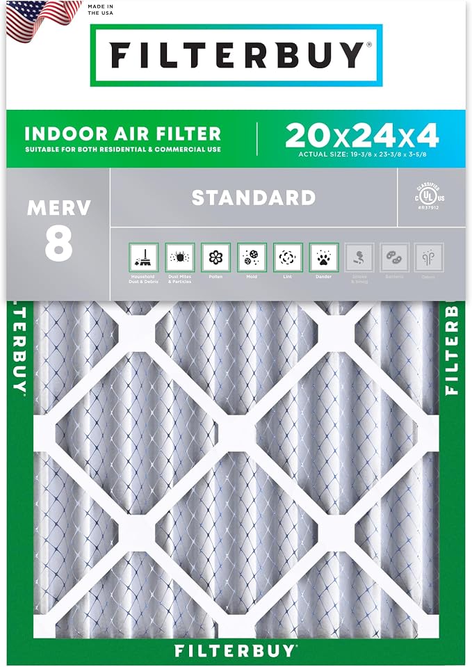 Filterbuy 20x24x4 Air Filter MERV 8 Essential Dust & Allergy Defense, by Filterbuy