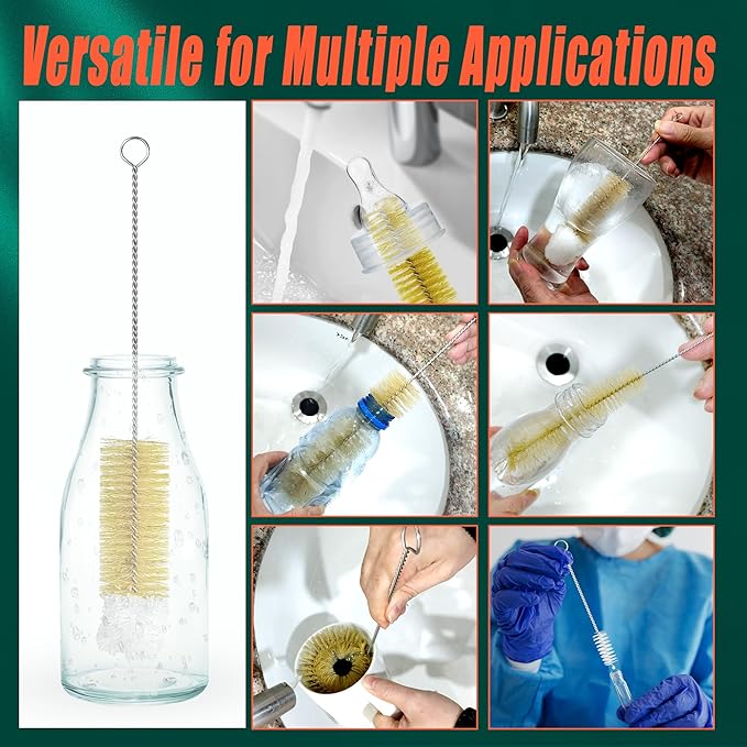 9-Pack Thin Long Handle Bottle Brushes, Stainless Steel Wire Cleaners - Image 7