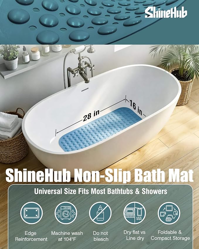 Non-Slip Bath Mat for Tub Shower, TPE Machine Washable Bathroom Essentials - Image 6
