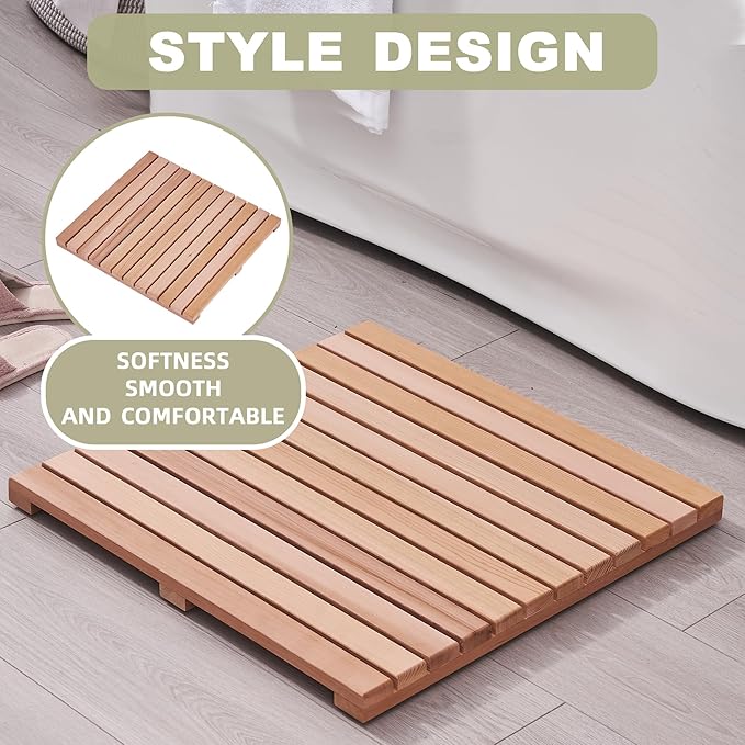 bingaai Cedar Wood Shower Mat 24" × 24", Cedar Wood Bath Mat Square, Wooden - Image 4