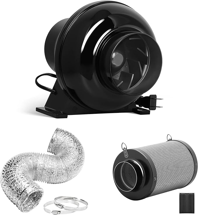 iPower 4 Inch 195 CFM Inline Fan Upgrade, Air Carbon Filter, 8 Feet Flexible by iPower