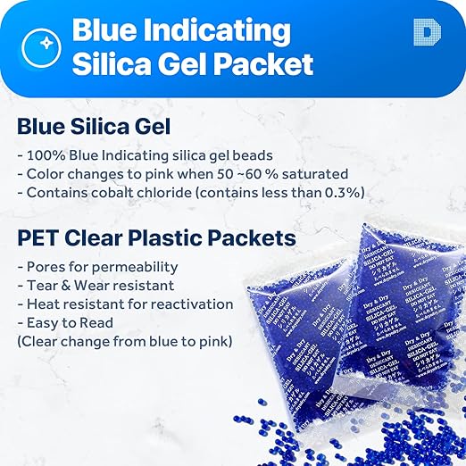 Dry & Dry 20 Gram Blue Indicating Silica Gel Packets Desiccant Silica Gel - Image 3