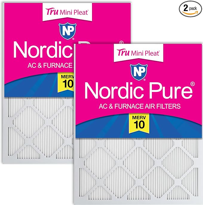Nordic Pure 14x14x1 Tru Mini Pleat MERV 10 AC Furnace Air Filters 2 Pack | by NordicPure