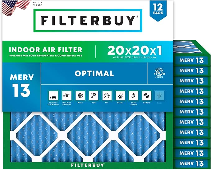 Filterbuy 20x20x1 Air Filter MERV 13 Optimal Smoke & Allergy Defense, by Filterbuy