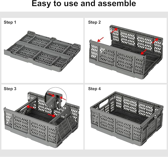 Heavy Duty Plastic Milk Crates for Storage, Collapsible Storage Basket - Image 5