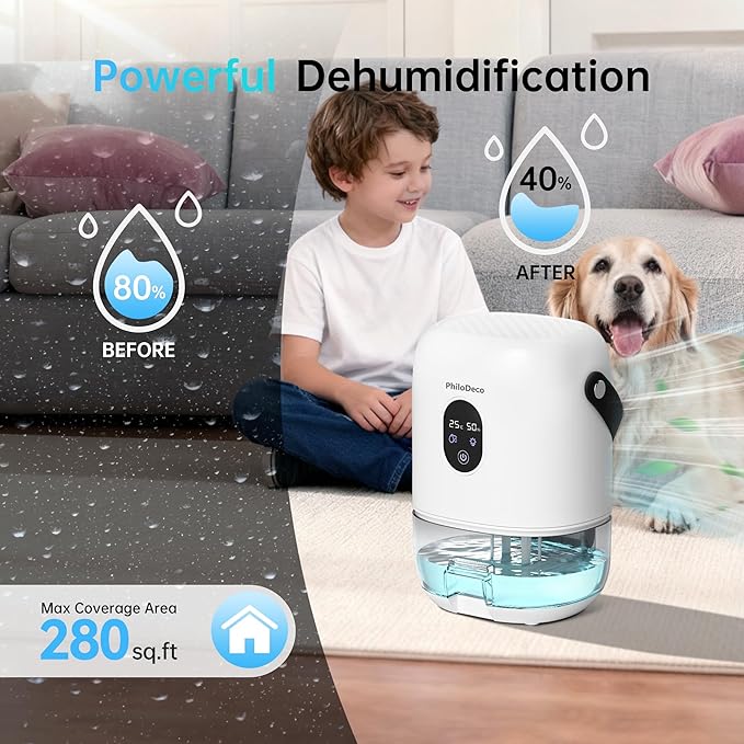 PHILODECO 280 Sq. Ft 35 OZ Dehumidifier, Portable Small Dehumidifiers - Image 4