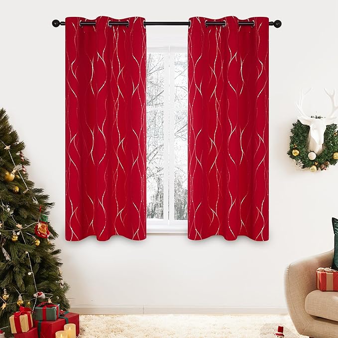 Deconovo Short Blackout Curtains, Christmas Red Curtain, Thermal Insulated by Deconovo