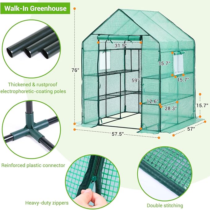 Greenhouse for Outdoors with Screen Windows, Ohuhu Upgraded 4 Tiers 11 Shelves - Image 6
