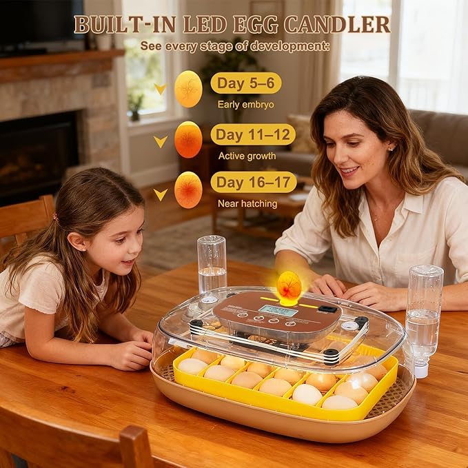 Smart 24-Egg Incubator for Hobbyists, Full-Stage Adaptive Humidity & Temp - Image 6
