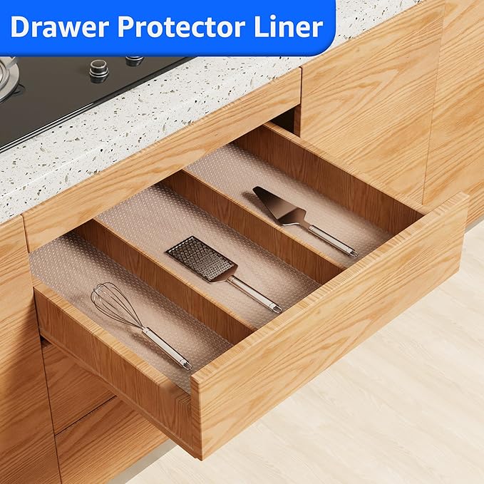 PABUSIOR Shelf Liner 10 inch Wide Clear: Transparent Easy to Cut Drawer Liners - Image 2