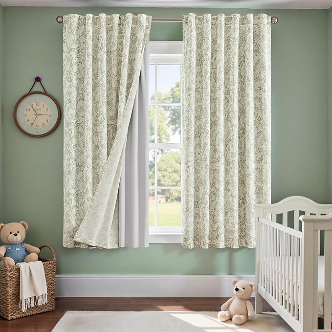 Vangao Linen Curtains with Detachable Blackout Liners Floral Curtains - Image 2
