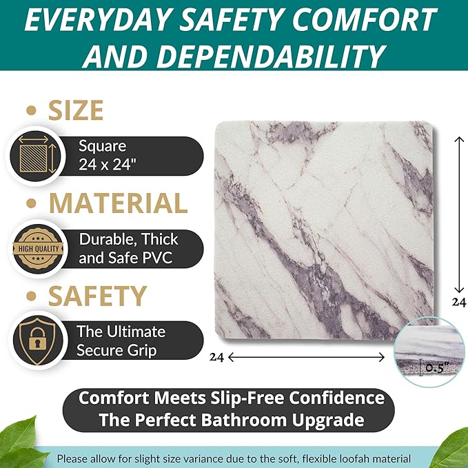 Enkosi Loofah Shower Mat Non Slip – Square Anti Slip Bath Mat - Image 3