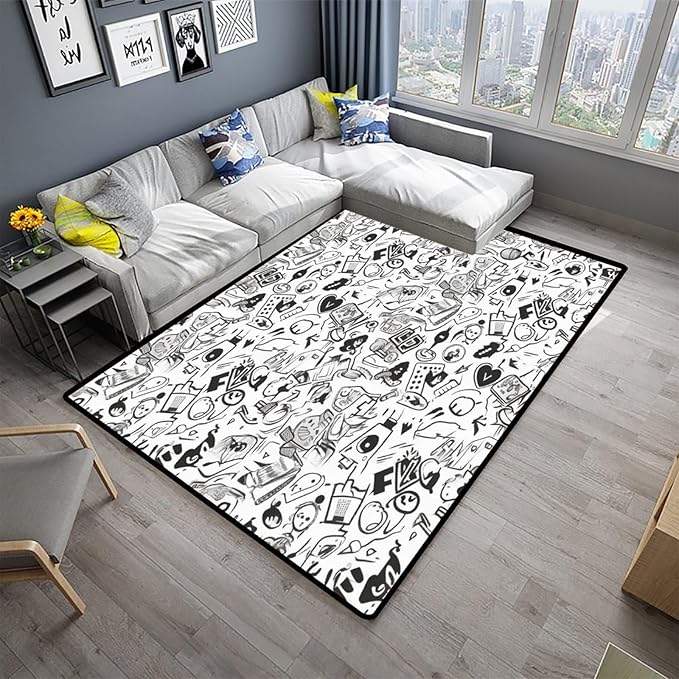 Carpet - Funny Ink Symbols Printing Patterns Non-Slip Area Rugs Fade Resistant - Image 2