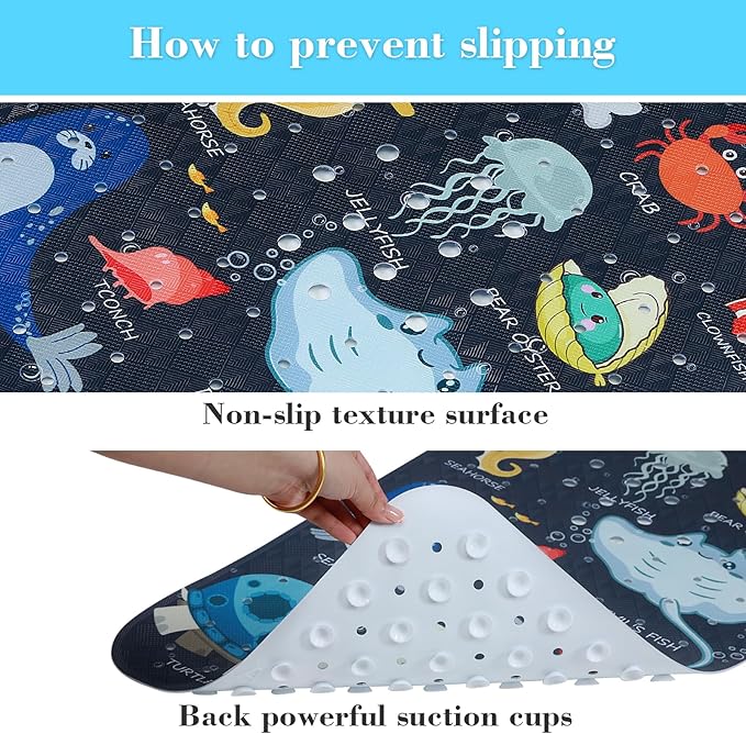 Bath Mat for Tub Non Slip, Machine Washable Anti-Slip Cartoon Baby Bathtub - Image 3