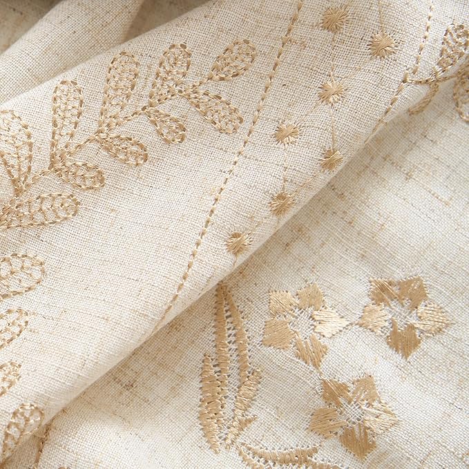 jinchan Belrose Linen Curtains for Bedroom Floral Curtains 63 Inch Length Linen - Image 3