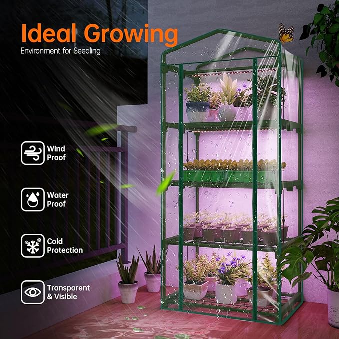 Bstrip Indoor Greenhouse with Grow Lights, 4 Tier 27.2" L×19.9" W×61.8" H Mini - Image 3