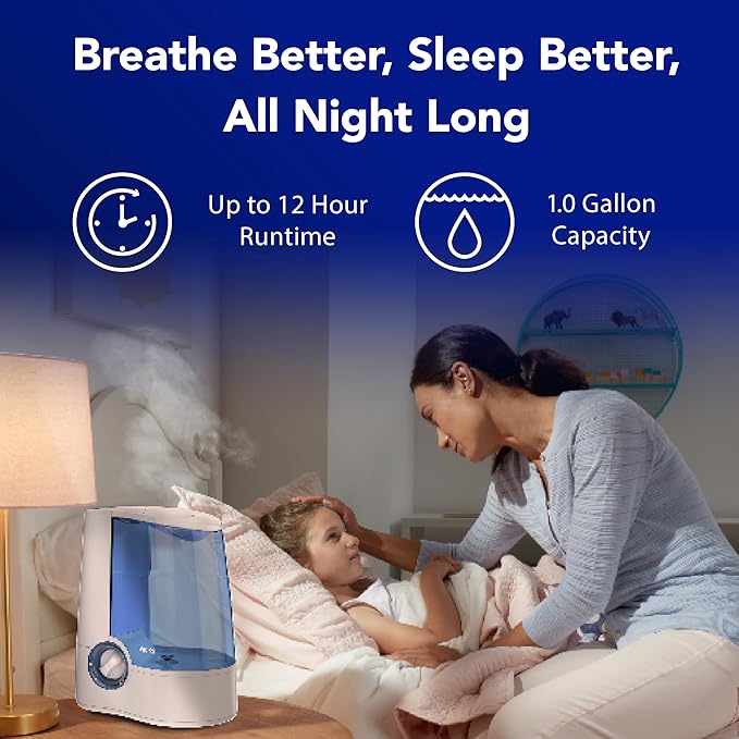 Vicks Warm Mist Humidifier Filter‑Free 1 Gal Tank, Auto Shut‑Off, Night Light - Image 4