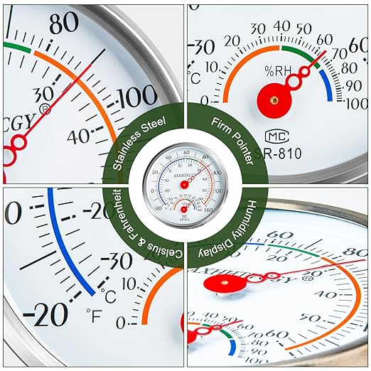 Indoor Outdoor Thermometer Hygrometer, Large Dial Wall Mount Waterproof - Image 4