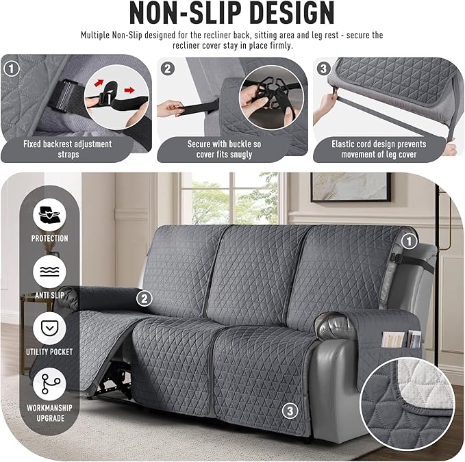 TAOCOCO 100% Waterproof Recliner Cover, Non-Slip Washable Reclining Couch Cover - Image 5