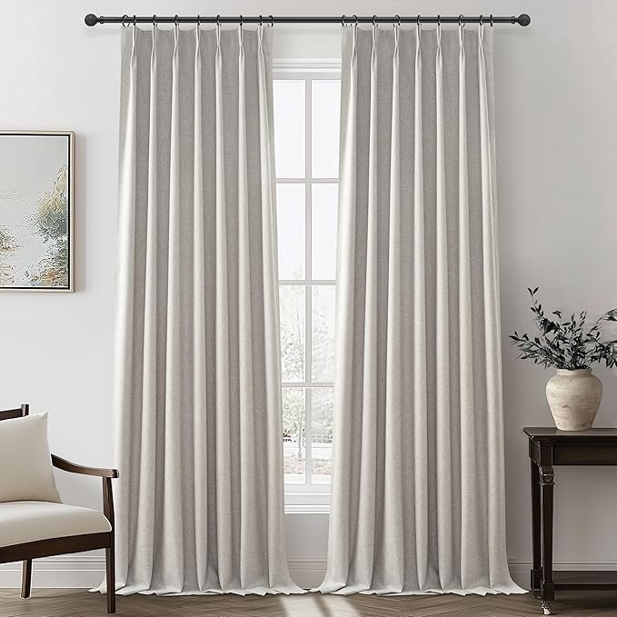 Natural Melange Taupe Blackout Curtains 108 Inch Extra Long Linen Viral Curtain by QJMYDECO