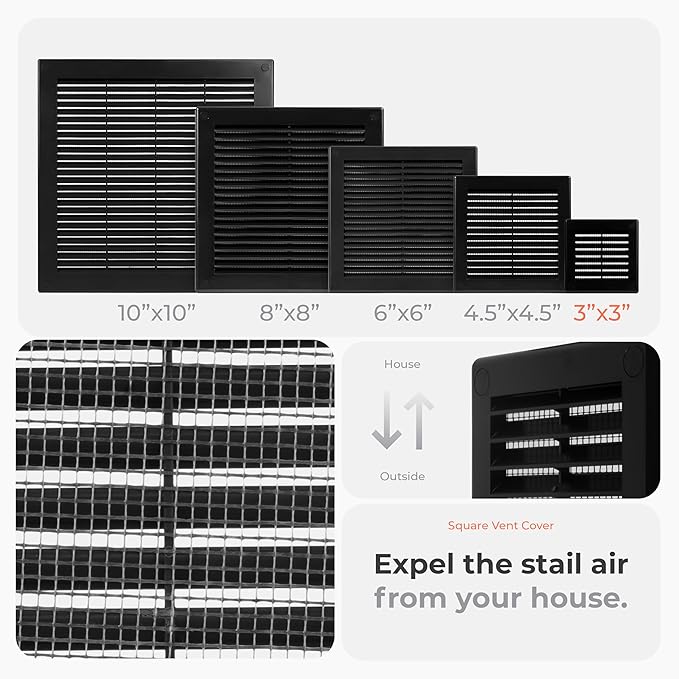 5-Pack 4" x 4" Square Air Vent Cover – Black Plastic Vent Deflector - Image 3