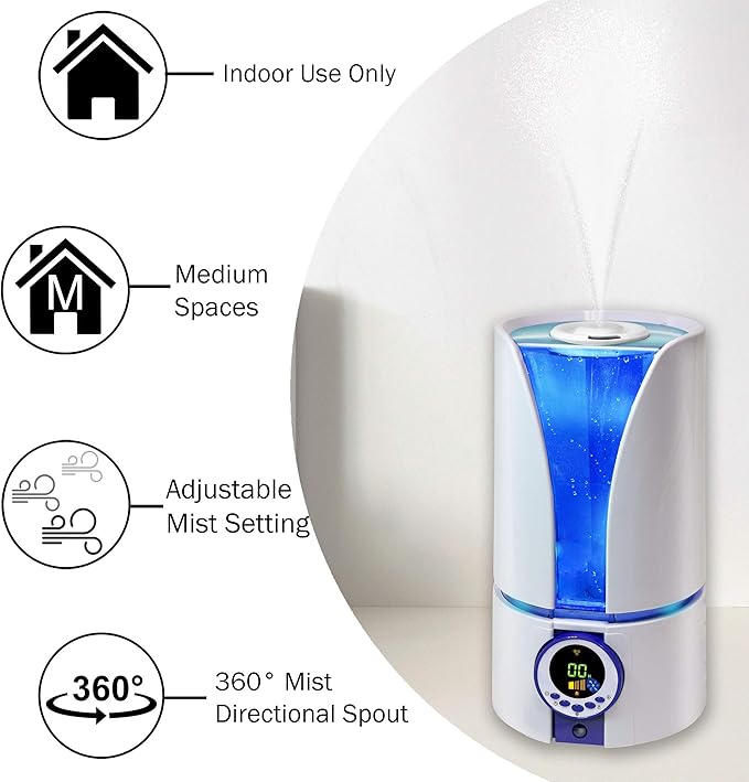CCC Comfort Zone CZHD81 Whisper-Quiet Cool Mist Digital Ultrasonic Humidifier - Image 2