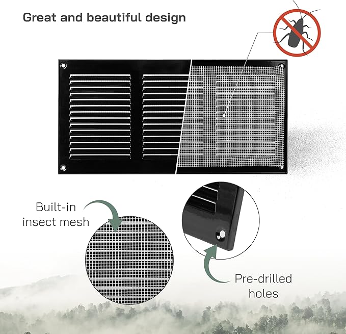 Vent Systems 12" x 6" Inch Scratch Resistant Black Metal Vent Cover - Image 3