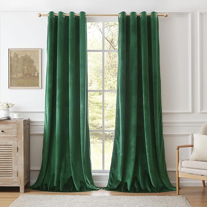 BULBUL Christmas Green Velvet Curtains 72 inch Luxury Elegant Living Room by ModernShinyVelvetCurtains