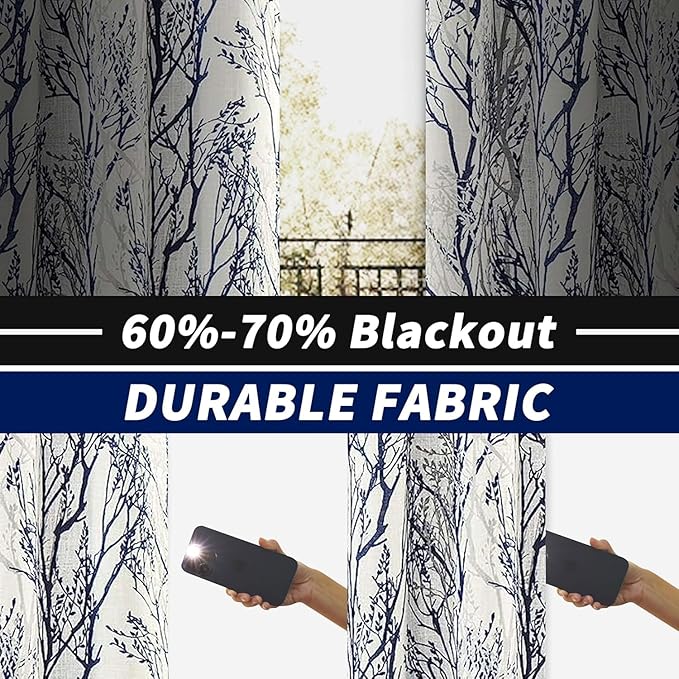 DriftAway Linen Printed Blackout Curtains Tree Branch Pattern Double Layer 90 - Image 5