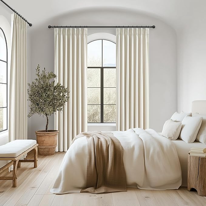 Pinch Pleat Cream Linen 100 Inch Long Tall Curtains - Image 7