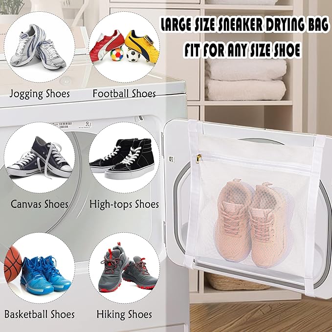 Sneaker Wash & Dry Net Bag for Dryer, 15.7x13.8 Inch Large HoneyComber Mesh Bags - Image 4