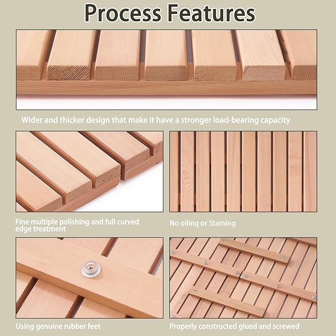 bingaai Cedar Wood Bath Mat 21"×21" Square, Cedar Wooden Bath Mats, Wood Shower - Image 3