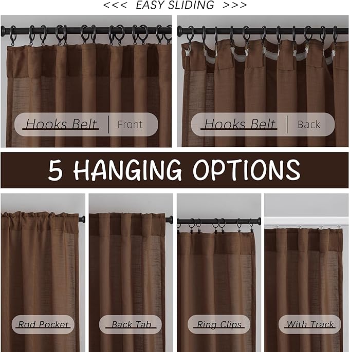 Cocoa Brown Linen Back Tab Curtains 108 Inches Long Ceiling to Floor - Image 3