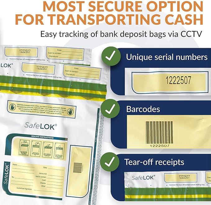ControlTek SafeLok 12" x 16", 100 Bags, Tamper-Evident Deposit Bags, Cash - Image 6