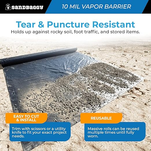 Sandbaggy 10 ft x 100 ft Vapor Barrier 10 Mil | Polyethylene | Black Plastic - Image 6