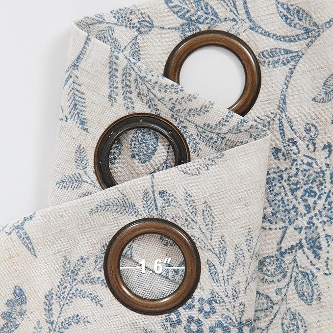 Vangao Blue Floral Linen Curtains - Image 3
