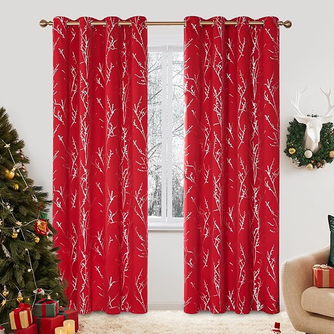 Deconovo Christmas Red Curtains, Soundproof Curtain, 52 x 108 Inch Long by Deconovo