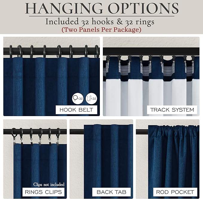 Navy Blue Blackout Curtains 100 Inch Length - Image 3