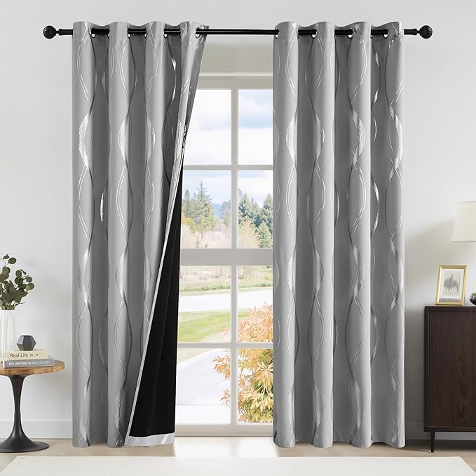 NICETOWN 100% Blackout Silver Grey Pattern Curtains 84“ Long by NICETOWN