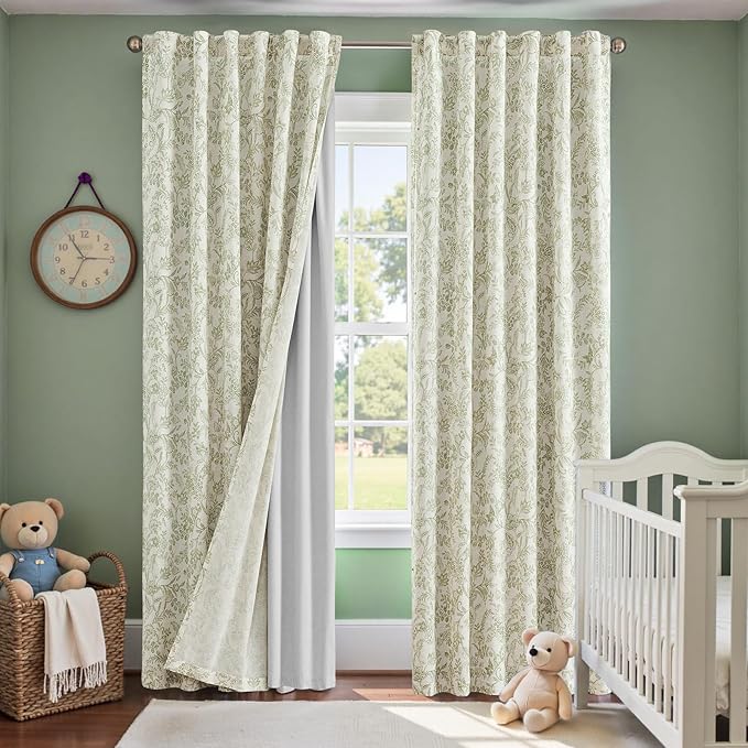 Vangao Linen Curtains with Detachable Blackout Liners Floral Curtains - Image 2