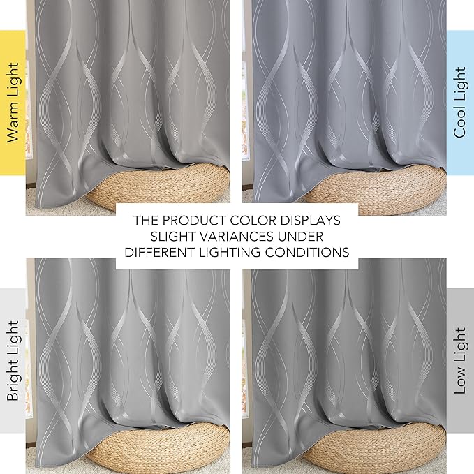 NICETOWN 100% Blackout Silver Grey Pattern Curtains 84“ Long - Image 8