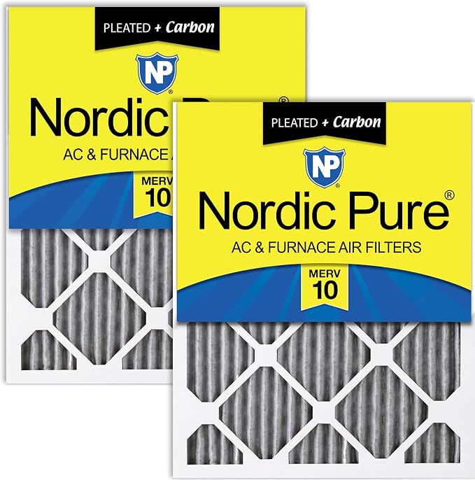 Nordic Pure 16x20x1 Furnace Air Filters MERV 10 Pleated Plus Carbon 2 Pack by NordicPure