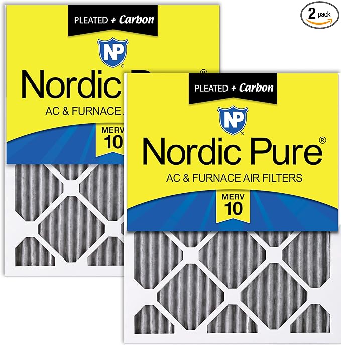 Nordic Pure 16x16x1 Pleated MERV 10 Plus Carbon Air Filters 2 Pack | Actual by NordicPure