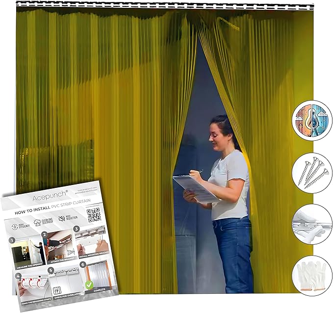 Yellow Kit PVC Smooth Plastic Strip Door Curtain 60 x 83.8 in Standard Clear by Acepunch